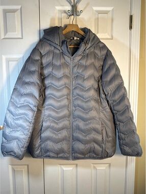 Time and Tru Women's 2X Grey Flannel Puffer Jacket with Hood